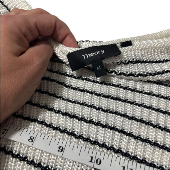 Theory Striped Boatneck Pullover Sweater Top Size Medium Ribbed Stretch Viscose - Picture 6 of 8